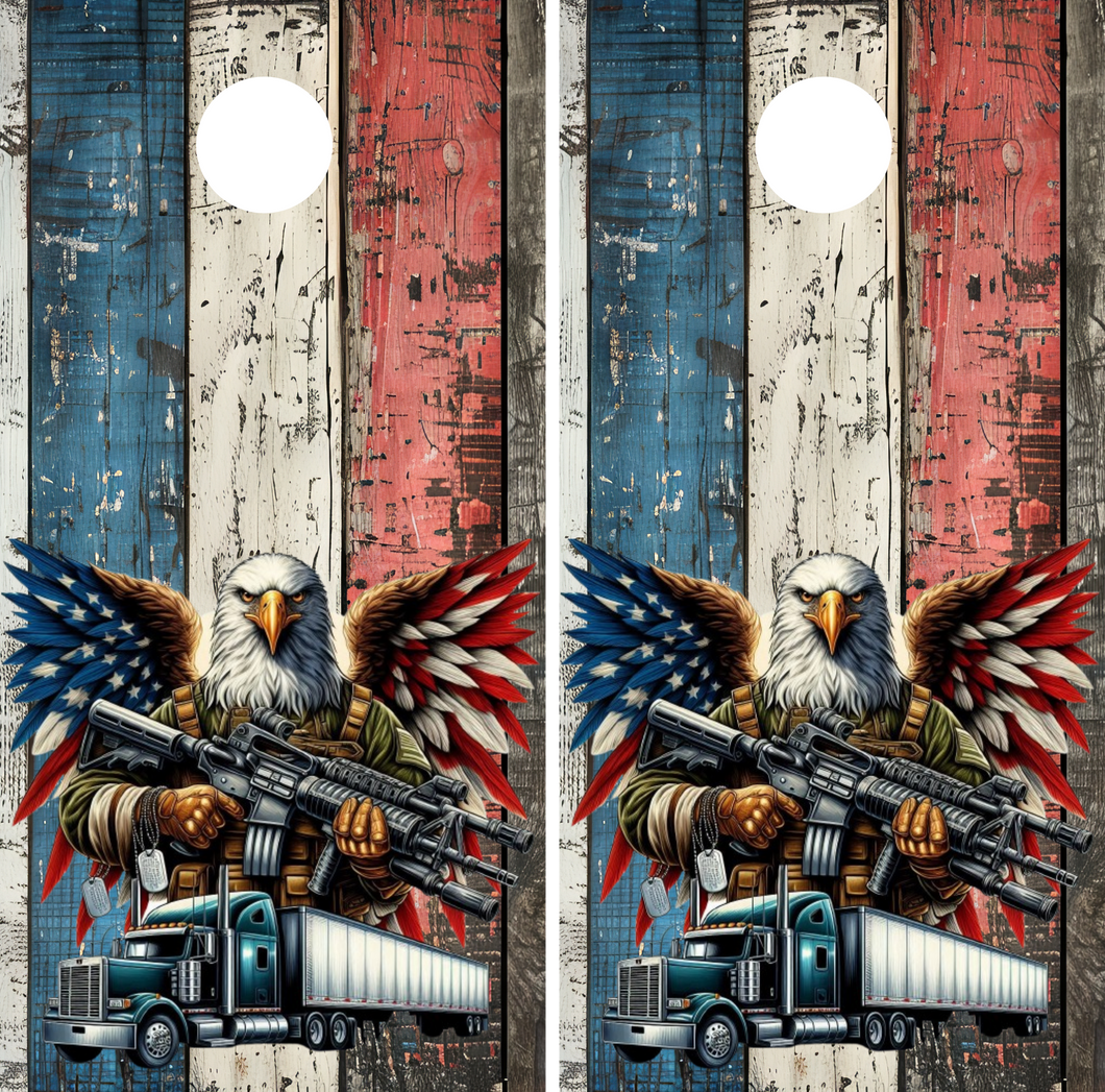 Patriotic Veteran Truck Driver Cornhole