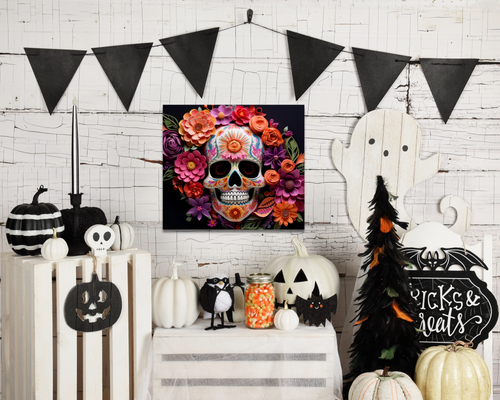 Print on Canvas, floral, skull, muerte, halloween