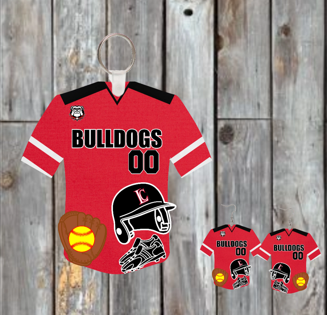LC softball keychain, bag tag or earrings bulldogs
