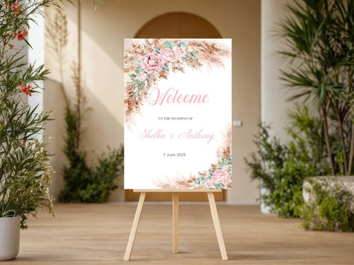 Pink Floral Welcome Wedding Sign