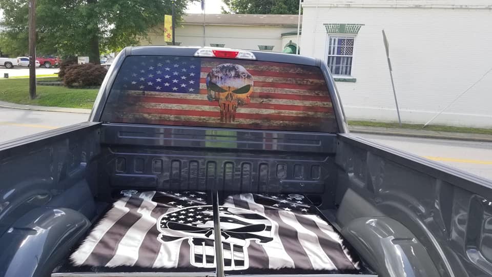 American Flag Skull Back Window Wrap One Way Perforated