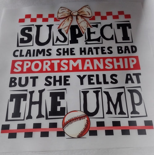 Funny Suspect Baseball DTF Transfer
