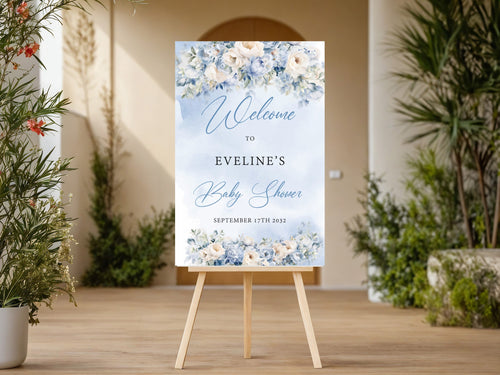Blue Flowers Baby Shower Sign