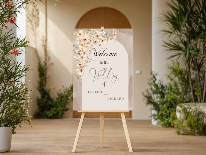 Neutral Boho Rustic Wildflower  Welcome Wedding Sign