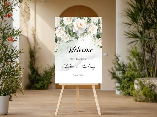 White Floral Welcome Wedding Sign