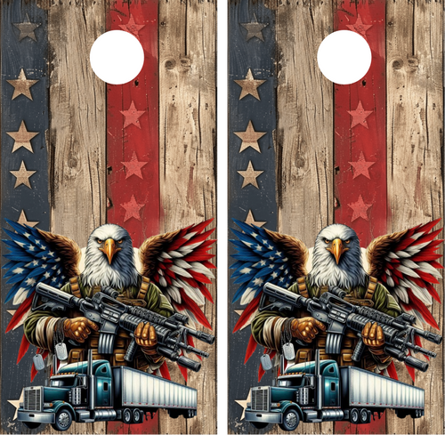 Patriotic Veteran Truck Driver Cornhole