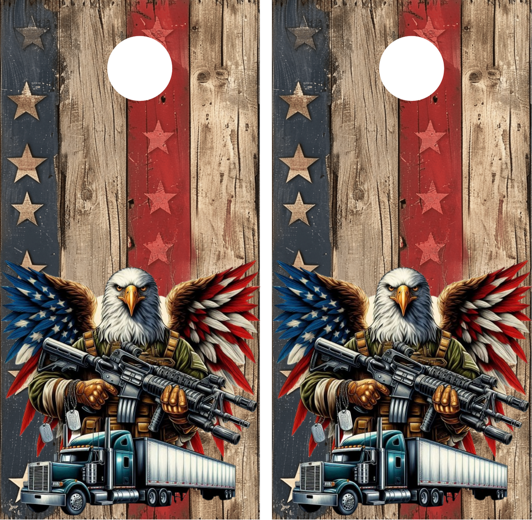 Patriotic Veteran Truck Driver Cornhole