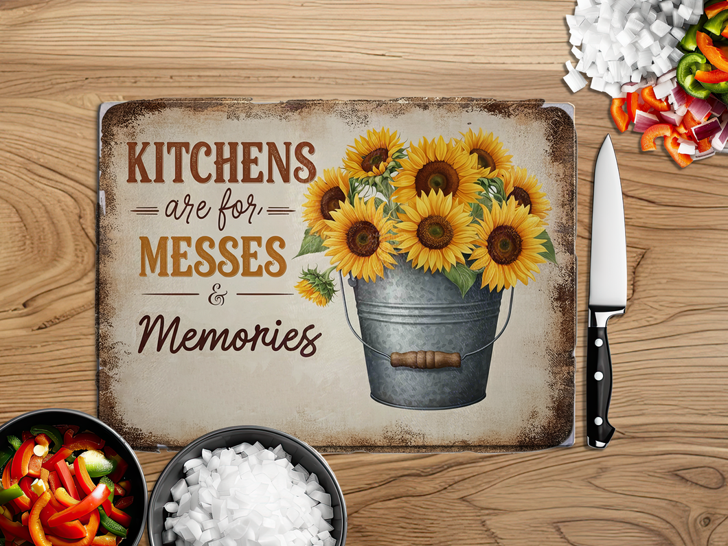 Sunflower Cooking Memories Glass Cutting Board