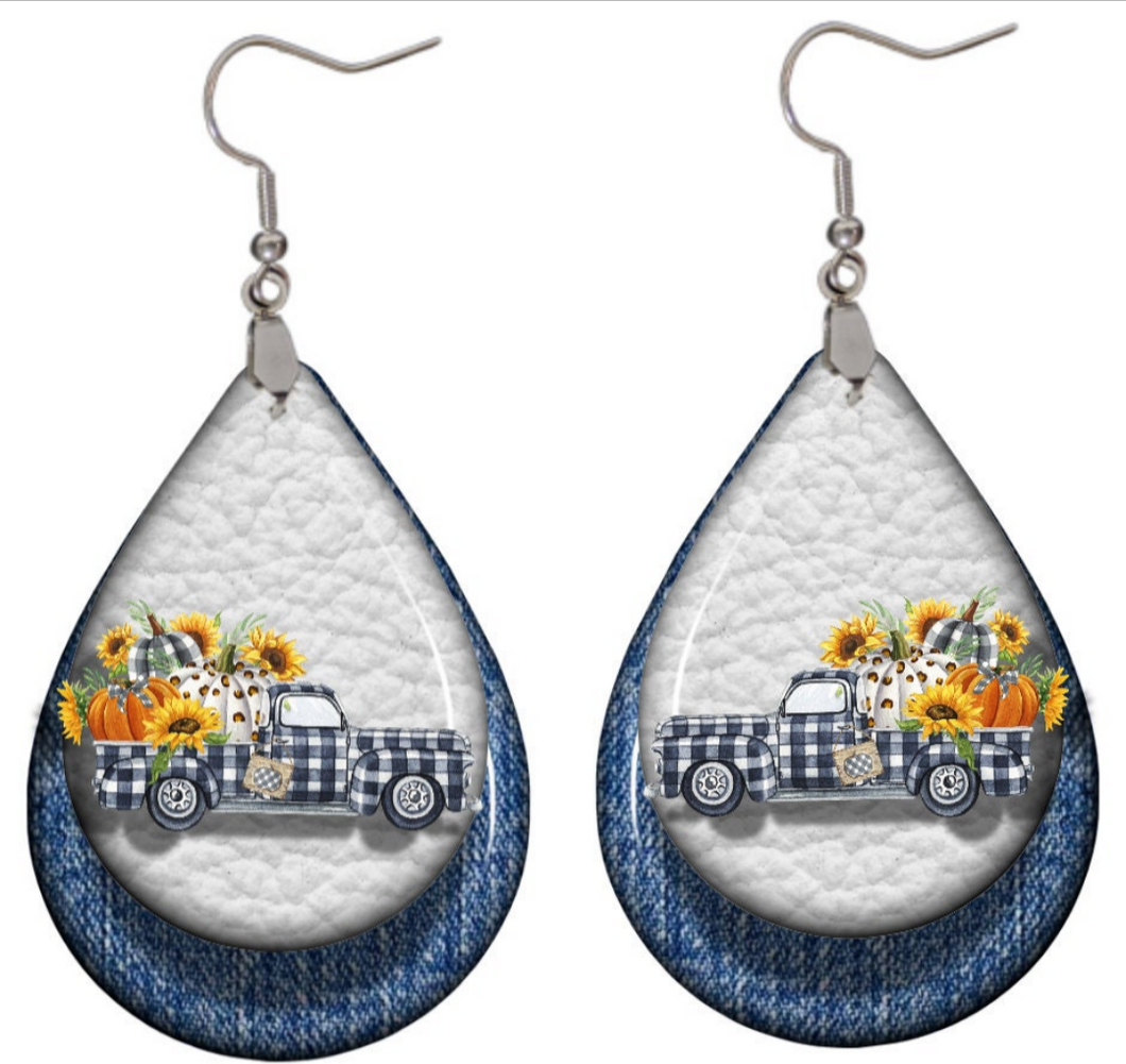 Sunflower truck teardrop earrings